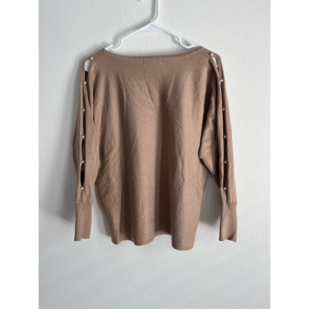 Cable & Gauge Sweater Womens Small Brown Tight Knit Ribbed Boat Neck Winter - Picture 2 of 4